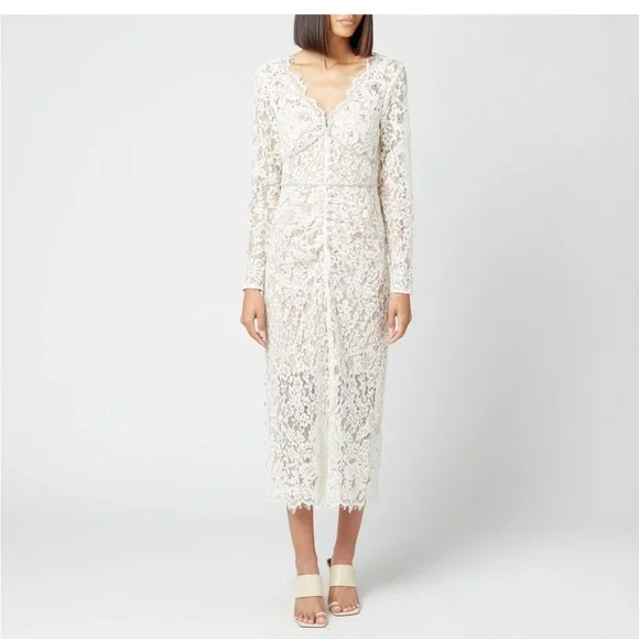 white christmas dresses Cream Tulle Lace Midi Dress – self-portrait-US